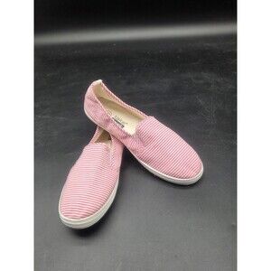 Take A Walk Fabric Slip On Sneakers Size 8 Pink White Stripe Shoes